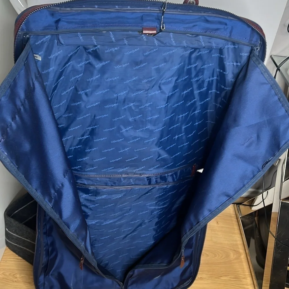 YSL Yves Saint Laurent 1970’s Blue Nylon Logo Folding Zip Around Garment Bag